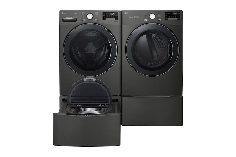 LG 6.3 Total Capacity LG TWINWash™ Bundle with LG Pedestal and Gas Dryer, WM3800HBA_WD100CB_DLGX3901B_WDP4B