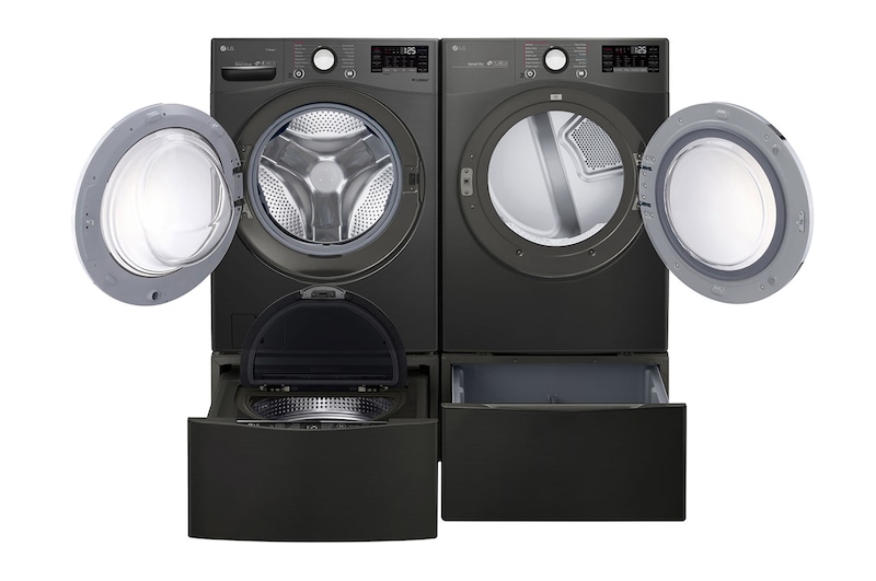 LG 6.3 Total Capacity LG TWINWash™ Bundle with LG Pedestal and Gas Dryer, WM3800HBA_WD100CB_DLGX3901B_WDP4B