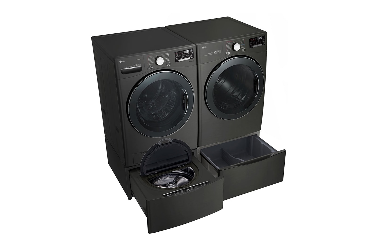 LG 6.3 Total Capacity LG TWINWash™ Bundle with LG Pedestal and Gas Dryer, WM3800HBA_WD100CB_DLGX3901B_WDP4B