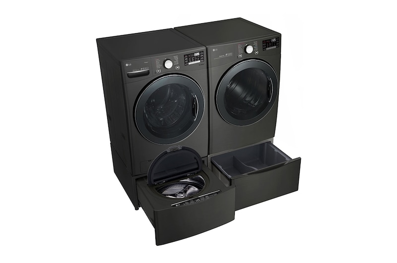 LG 6.3 Total Capacity LG TWINWash™ Bundle with LG Pedestal and Gas Dryer, WM3800HBA_WD100CB_DLGX3901B_WDP4B