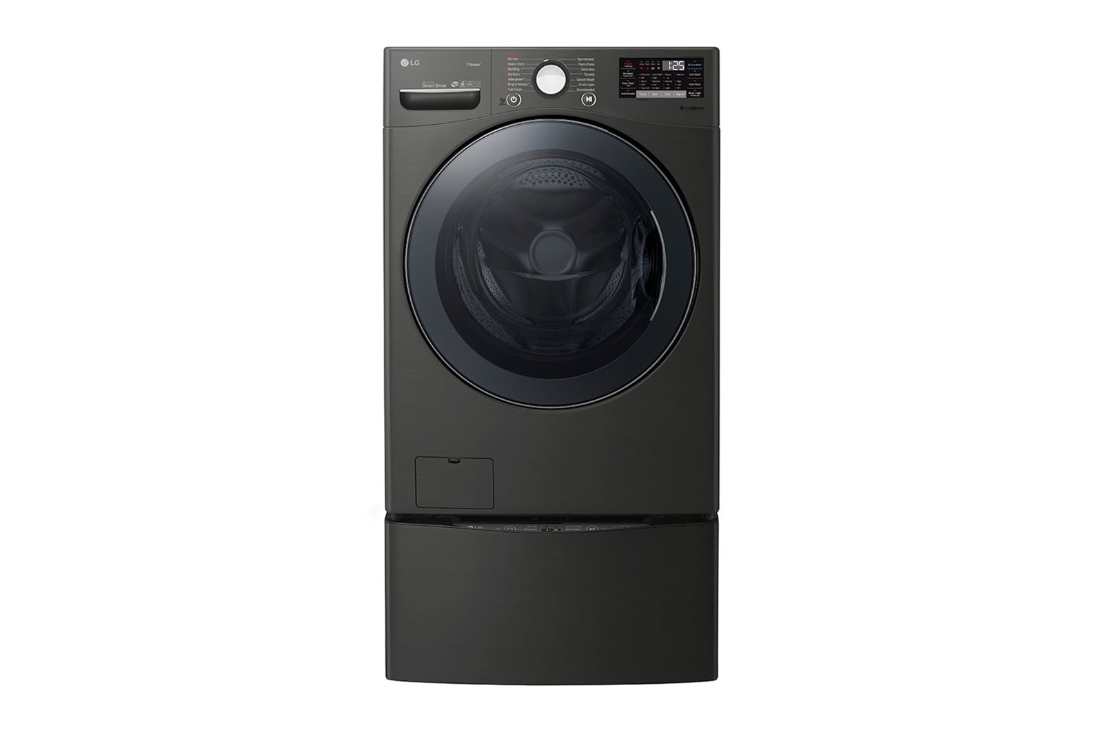 Front view of 6.3 Total Capacity LG TWINWash™ Bundle with LG Pedestal WM3800HBA_WD100CB