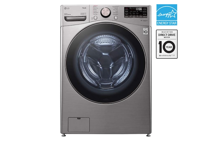 Front view of LG 5.2 cu.ft. Front Load Washer with AI DD®, 6Motion™, WiFi, Steam - WM3850HVA