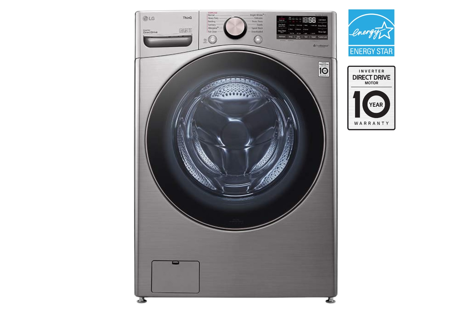 Front view of LG 5.2 cu.ft. Front Load Washer with AI DD®, 6Motion™, WiFi, Steam - WM3850HVA