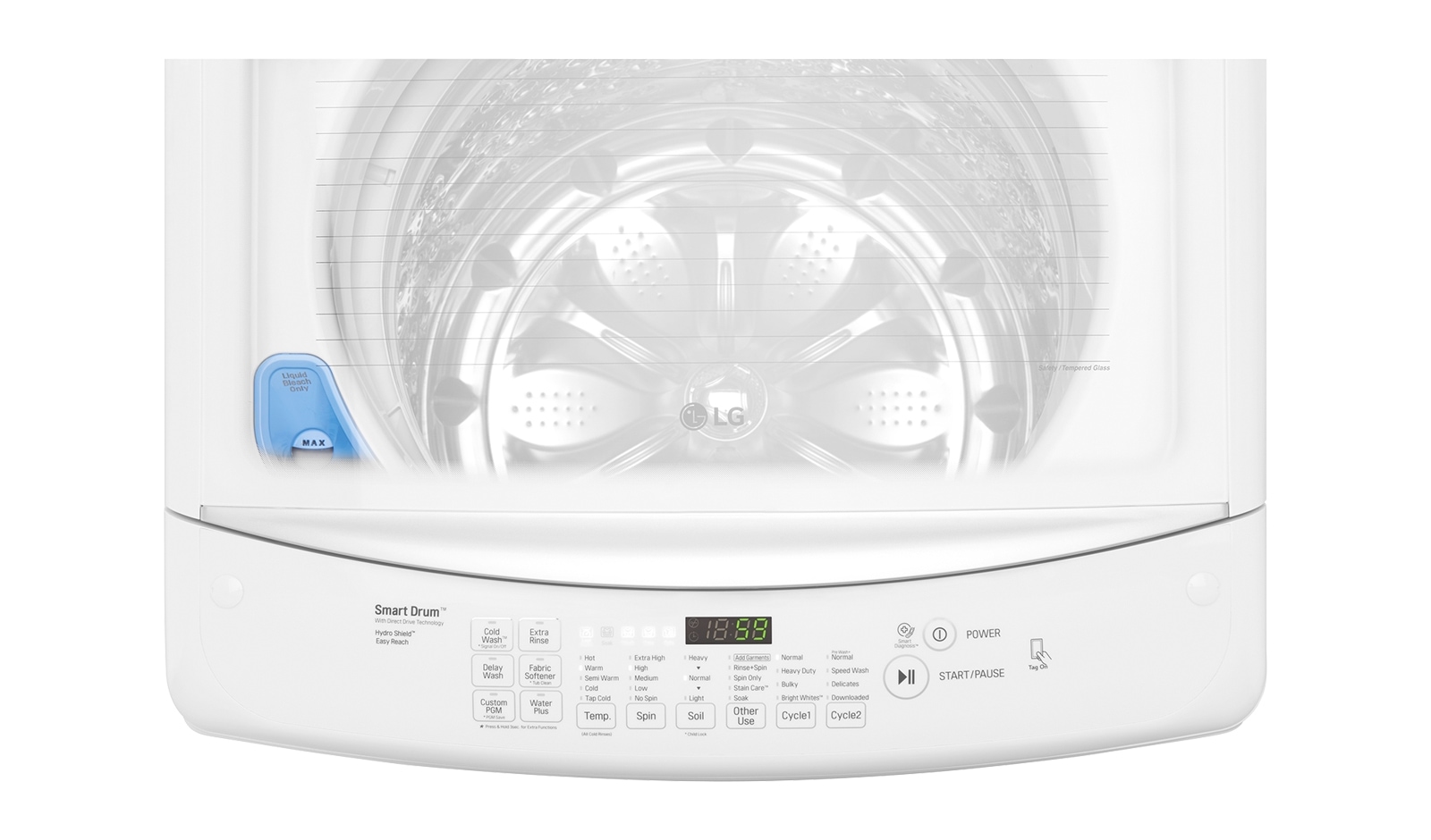 LG 5.2 CU.FT. HIGH EFFICIENCY TOP LOAD WASHER WITH FRONT CONTROL DESIGN AND PRE WASH, WT1501CW