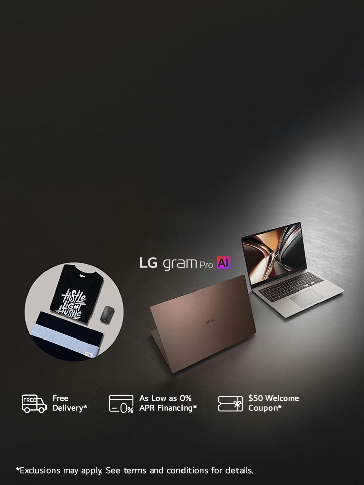 LG gram: Light, sleek but powerful for professionals with AI. Free welcome kit (mouse, t-shirt and sleeve).