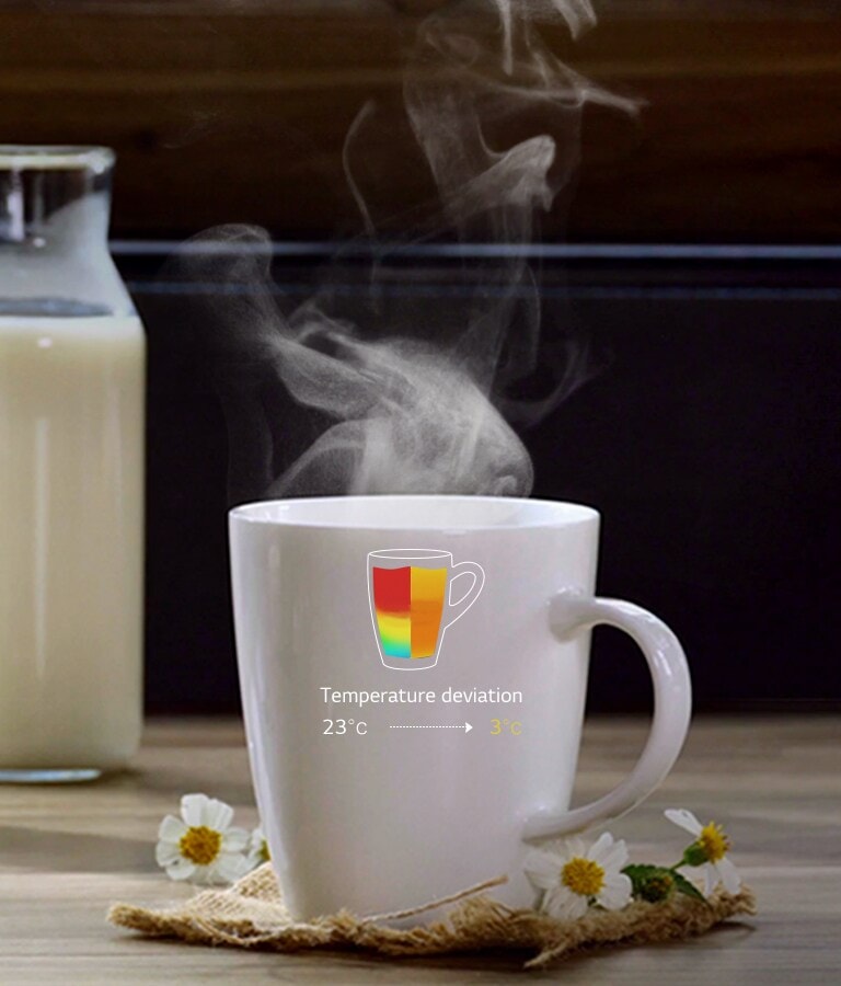 A uniformly heated steaming milk glass.