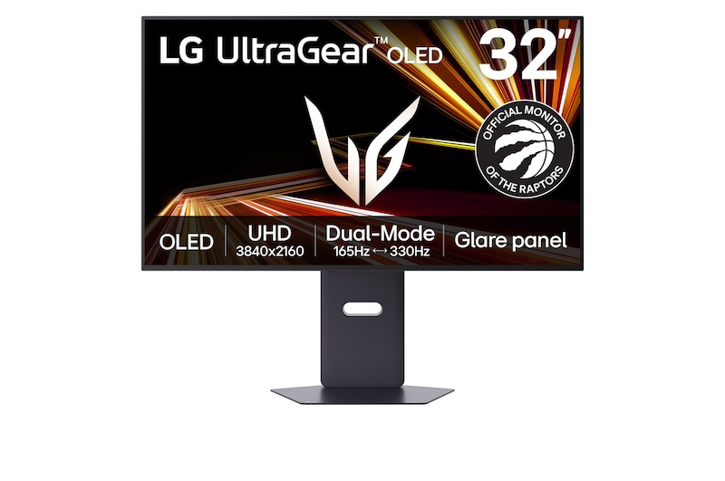 Front view of LG UltraGear™ GX8 32-inch OLED 4K UHD Gaming Monitor | 32GX850A with Dual-Mode, 0.03ms (GtG), DisplayHDR™ True Black 400, Glare Panel 32GX850A-B