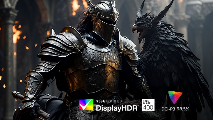 UltraGear gaming monitor (45GX950B) delivers bright highlights and detailed dark scenes with DisplayHDR 400 and 98.5% DCI-P3