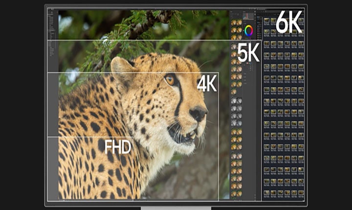 A video clip shows 6K display's wideness by comparing with 4K and 5K screen size.