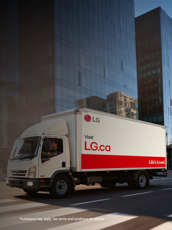 LG delivery truck moving through the city