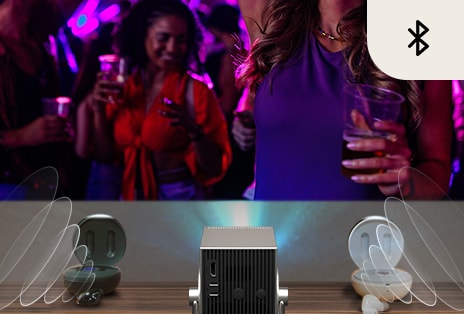 Image of the LG CineBeam Q projector with external battery