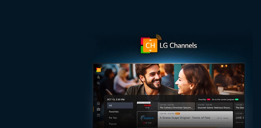 Un LG TV présente la page d’accueil de LG Channels.