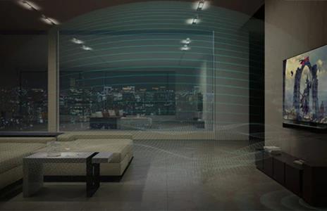 A image of TV playing with LG Soundbar showing the HD Music Streaming