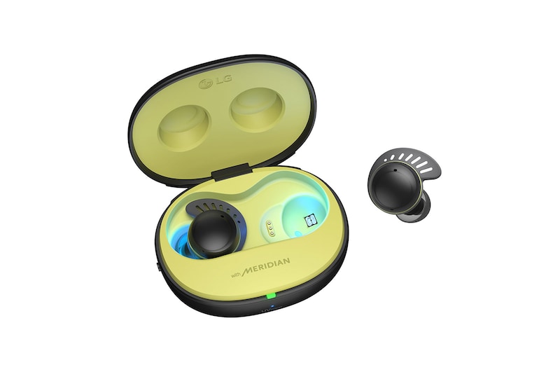 LG Écouteurs Bluetooth véritablement sans fil TONE Free<sup>MD</sup> Fit TF8 de LG dotés de la technologie SwivelGrip, et boîtier de recharge UVnano+, TONE-TF8