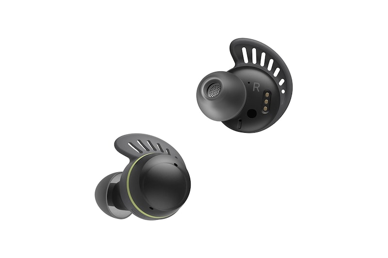 LG Écouteurs Bluetooth véritablement sans fil TONE Free<sup>MD</sup> Fit TF8 de LG dotés de la technologie SwivelGrip, et boîtier de recharge UVnano+, TONE-TF8