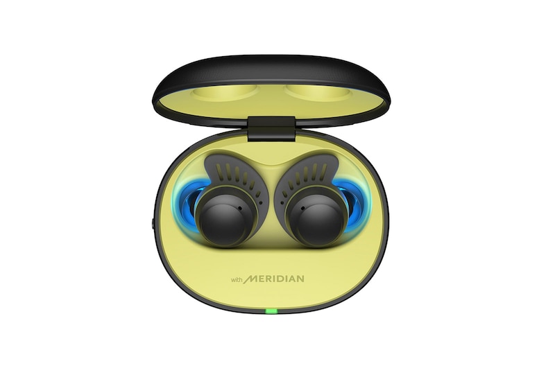 LG Écouteurs Bluetooth véritablement sans fil TONE Free<sup>MD</sup> Fit TF8 de LG dotés de la technologie SwivelGrip, et boîtier de recharge UVnano+, TONE-TF8