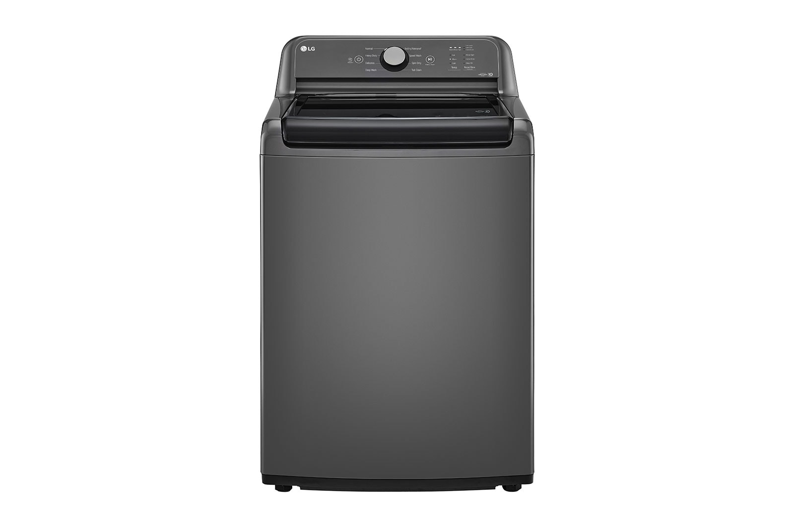 Vue avant de Laveuse à chargement vertical de 4,8 pi³ avec agitateur et couvercle en verre SlamProof, WT6105CM