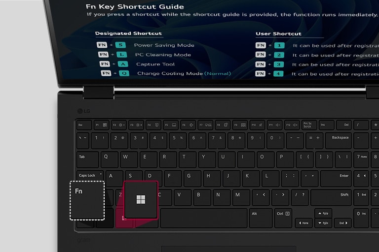 Animation montrant l’écran des raccourcis clavier