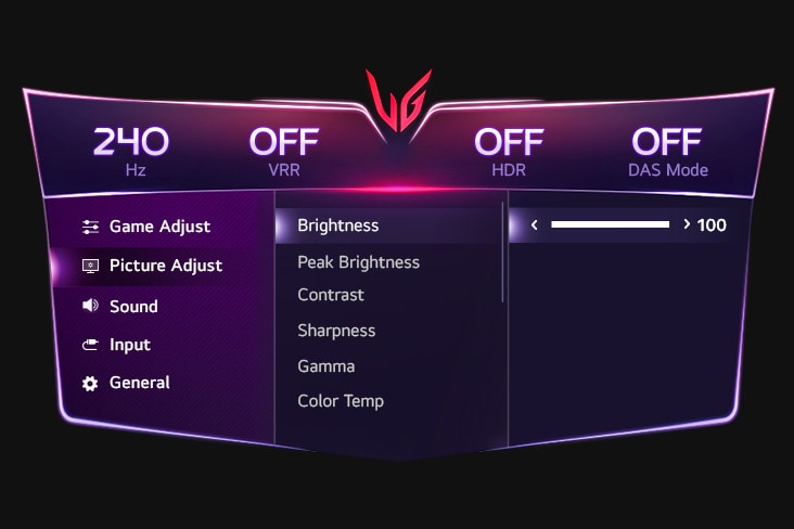 Image de réglage de l’interface utilisateur graphique de la luminosité.