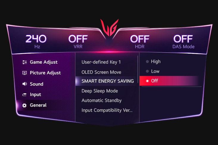 Image de réglage de l’interface utilisateur graphique du mode ÉCONOMIE D’ÉNERGIE INTELLIGENTE.