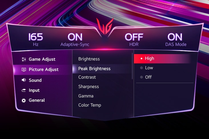 Image des paramètres GUI de la luminosité maximale.