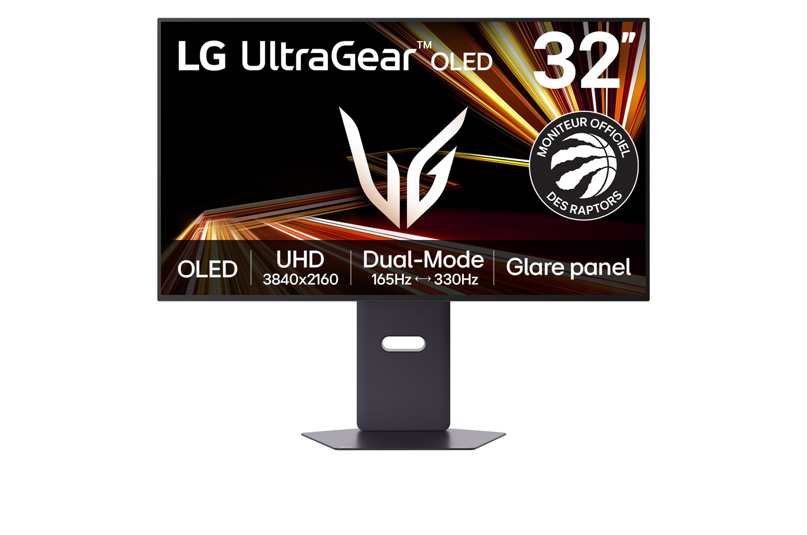 Vue avant de Moniteur gaming OLED LG UltraGear™ GX8 32" 4K UHD | 32GX850A avec Dual-Mode, 0,03 ms (GtG), DisplayHDR™ True Black 400, dalle anti-reflets 32GX850A-B