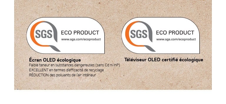 Un logo de certification SGS sur les panneaux OLED et les téléviseurs OLED.