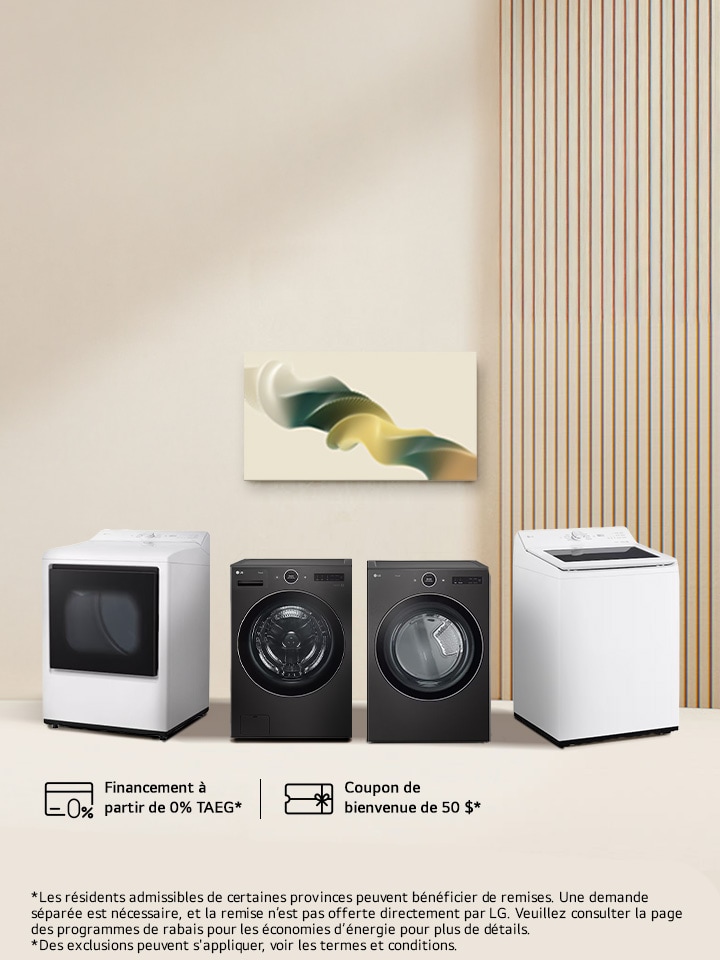 100 $ de rabais sur certains ensembles lessive. Et profitez de rabais ENERGY STAR🅫 pour encore plus de valeur*