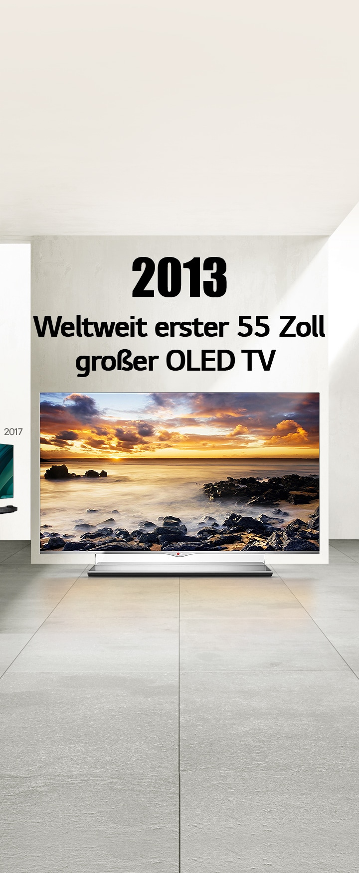 LG TV. Der Titel lautet „2013 Weltweit erster 55 Zoll großer OLED TV“.