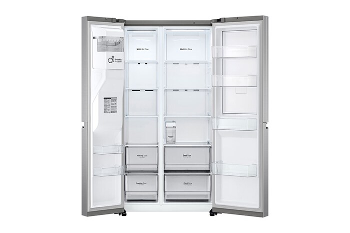 LG Side-by-Side mit Door-in-Door ® | Eis-, Crushed Ice- und Wasserspender  | 635 Liter Kapazität | Energieeffizienzklasse E | Interner Wassertank | Platinum Silver | GSJV51PZTE, GSJV51PZTE