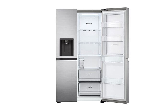 LG Side-by-Side mit Door-in-Door ® | Eis-, Crushed Ice- und Wasserspender  | 635 Liter Kapazität | Energieeffizienzklasse E | Interner Wassertank | Platinum Silver | GSJV51PZTE, GSJV51PZTE