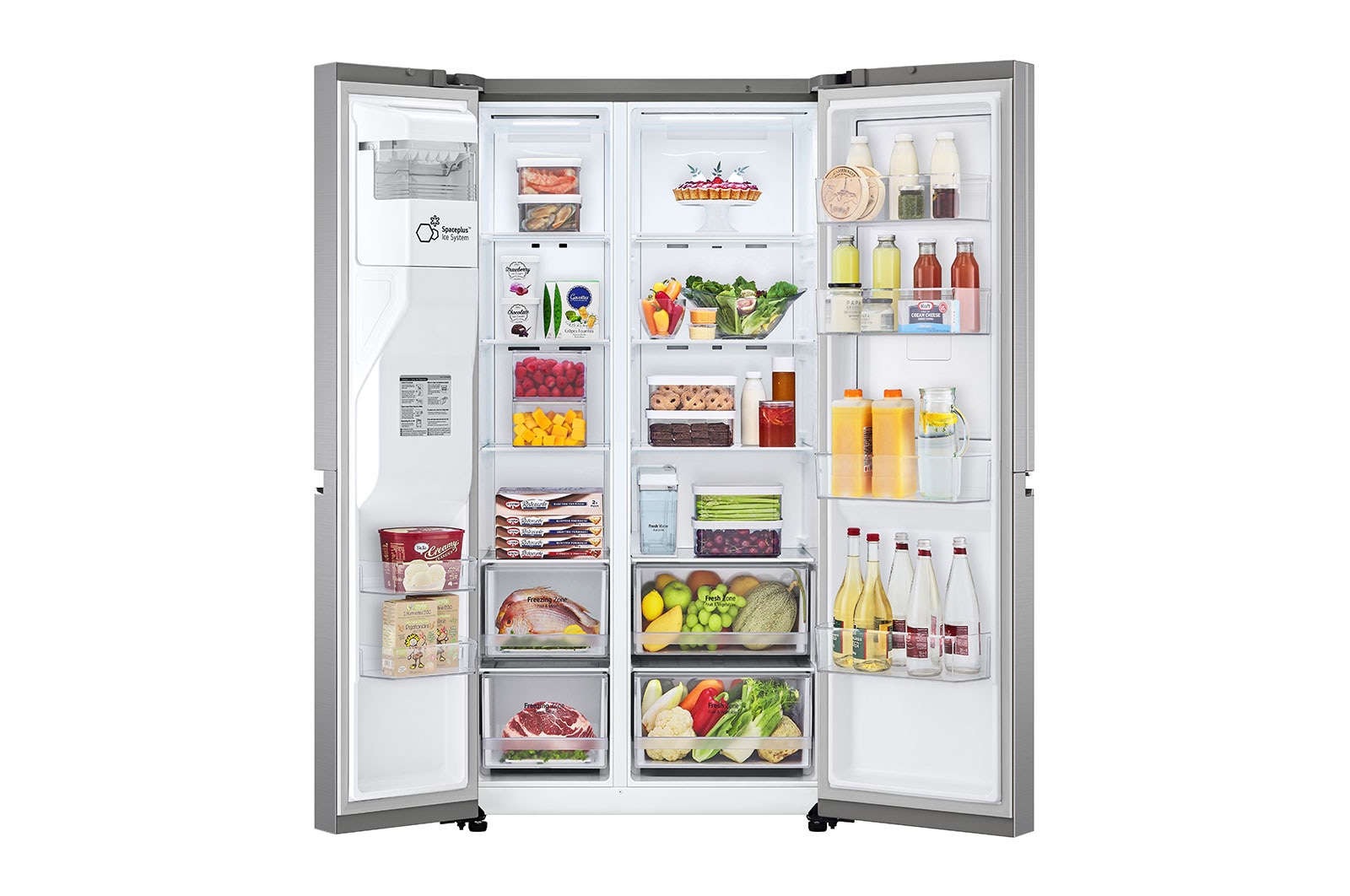 LG Side-by-Side mit Door-in-Door ® | Eis-, Crushed Ice- und Wasserspender  | 635 Liter Kapazität | Energieeffizienzklasse E | Interner Wassertank | Platinum Silver | GSJV51PZTE, GSJV51PZTE