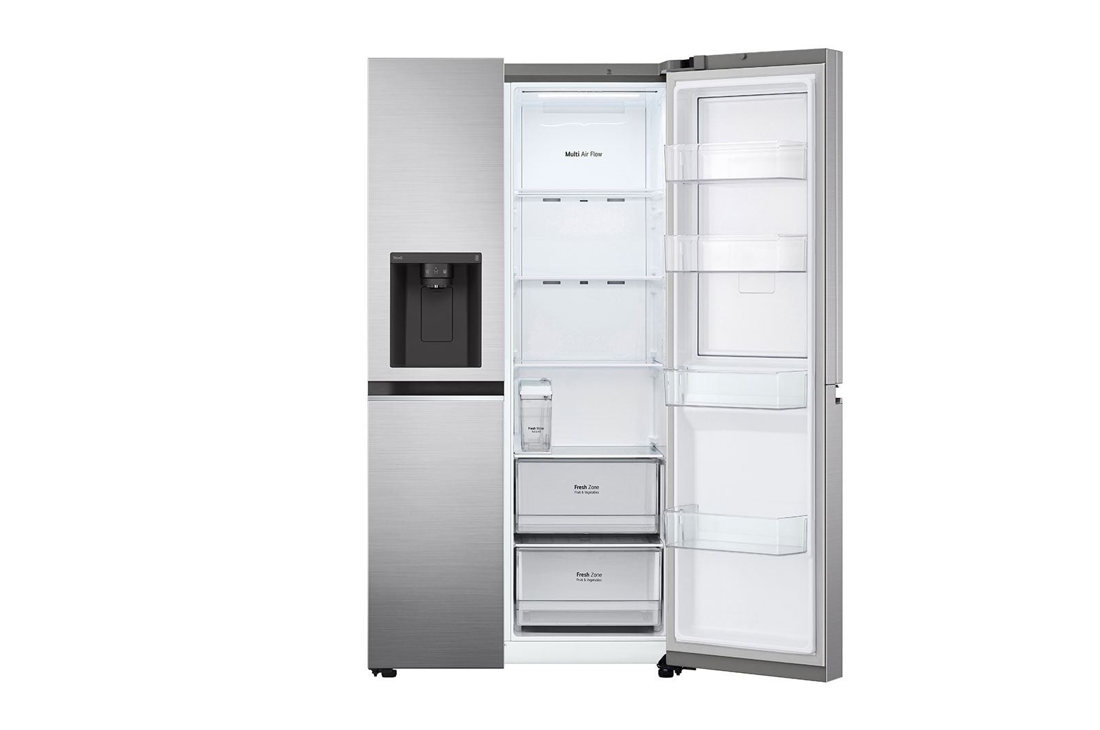 LG Side-by-Side mit Door-in-Door ® | Eis-, Crushed Ice- und Wasserspender  | 635 Liter Kapazität | Energieeffizienzklasse E | Interner Wassertank | Platinum Silver | GSJV51PZTE, GSJV51PZTE
