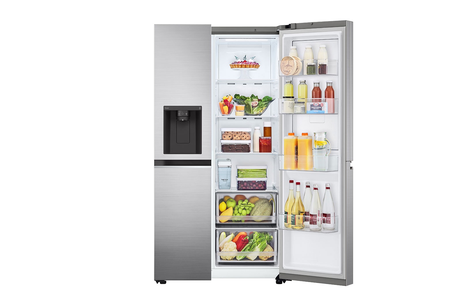 LG Side-by-Side mit Door-in-Door ® | Eis-, Crushed Ice- und Wasserspender  | 635 Liter Kapazität | Energieeffizienzklasse E | Interner Wassertank | Platinum Silver | GSJV51PZTE, GSJV51PZTE
