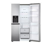 LG Side-by-Side mit Door-in-Door ® | Eis-, Crushed Ice- und Wasserspender  | 635 Liter Kapazität | Energieeffizienzklasse E | Interner Wassertank | Platinum Silver | GSJV51PZTE, GSJV51PZTE