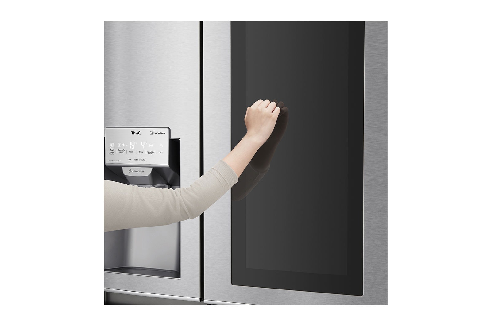 LG Side-by-Side mit InstaView Door-in-Door™ | 601 Liter Kapazität | Eis-, Crushed Ice - und Wasserspender | Festwasseranschluss | Total No Frost | DoorCooling+™ |ThinQ®, GSX960NECE
