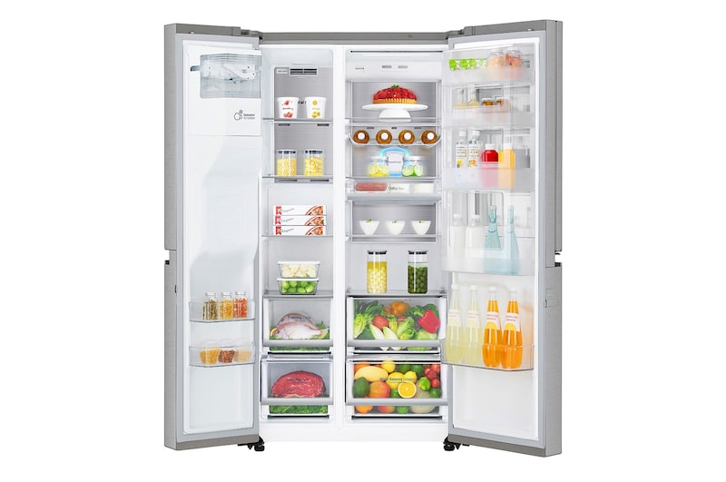 LG Side-by-Side mit InstaView Door-in-Door™ | 601 Liter Kapazität | Eis-, Crushed Ice - und Wasserspender | Festwasseranschluss | Total No Frost | DoorCooling+™ |ThinQ®, GSX960NECE