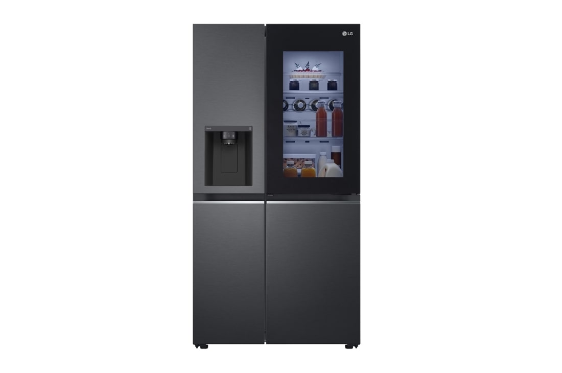 LG Side-by-Side mit InstaView Door-in-Door® | Eis-, Crushed Ice- und Wasserspender | 635 Liter Kapazität | Energieeffizienzklasse E | Interner Wassertank 4L | Matte Black | GSXV91MCLE, GSXV91MCLE
