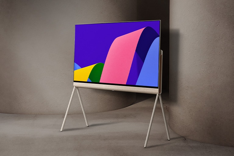 LG OLED Objet Posé zeigt eine bunte abstrakte Kunstszene.