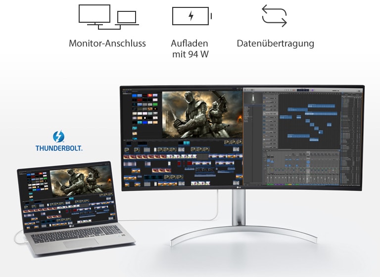 Monitor-Anschluss | Aufladen mit 94 W | Datenübertragung