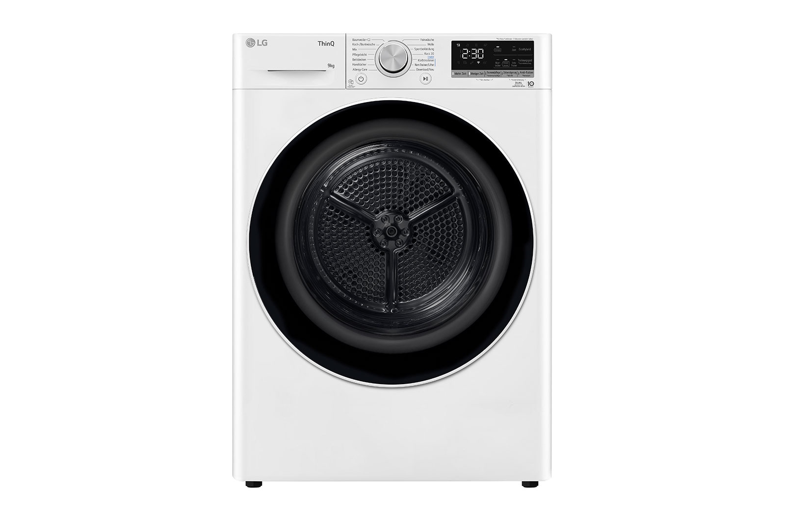 Vorderseite von Trockner mit Dual Inverter Wärmepumpentechnologie & Sicherheitsglastür | Automatisch selbstreinigender Kondensator | 9 kg Fassungsvermögen | Wi-Fi-Funktion | Energieeffizienzklasse A+++, V9R09TC