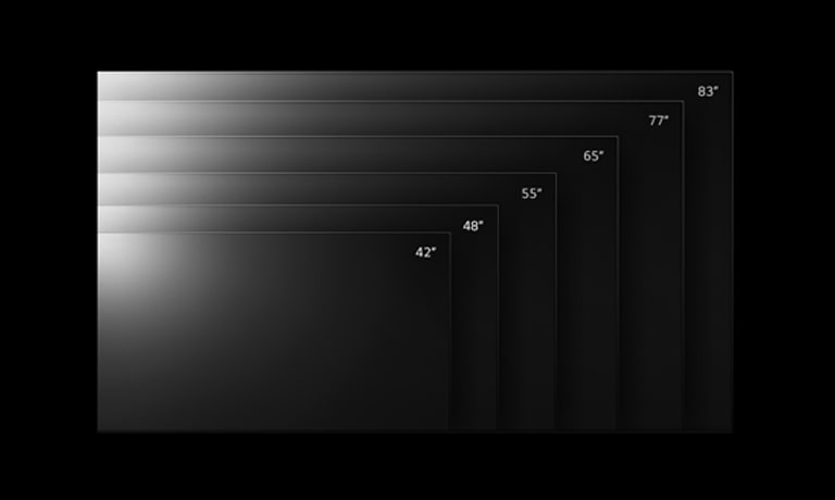 Die Produktpalette der LG OLED evo TV C2 in verschiedenen Grössen von 42 bis 83 Zoll