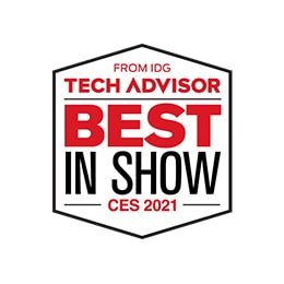 Die Award-Logos zeigen links das Modell LG QNED96 als reddot-Sieger 2021 und rechts Tech Advisor Best of CES 2021.