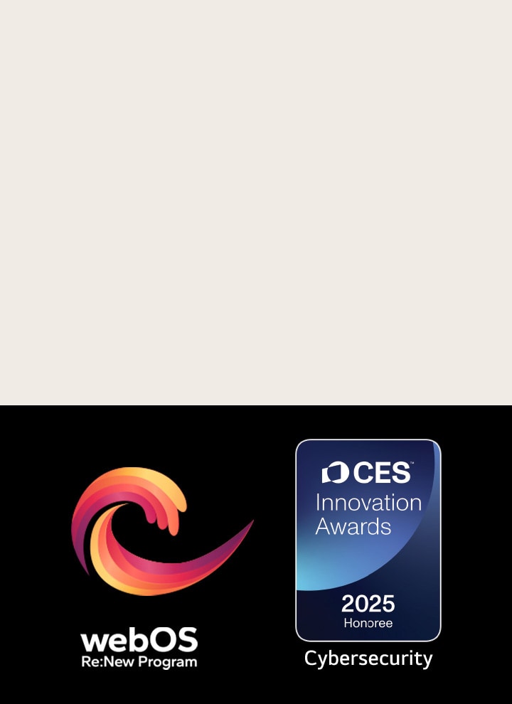 webOS Re:New Program-Logo und -Name mit dem CES Innovation Awards 2025 Honoree-Abzeichen in der Nähe.