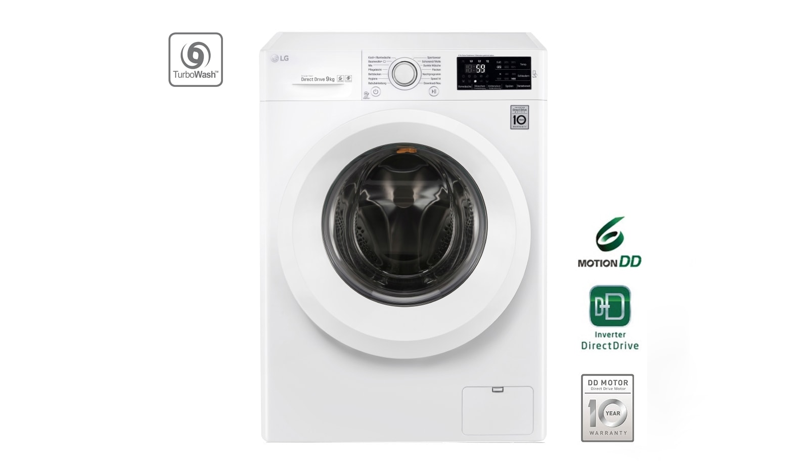 LG Waschmaschine mit 6 Motion Direct Drive™, 9 kg Fassungsvermögen und TurboWash™, F14U2V9KG