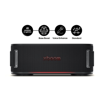 LG XBOOM Lautsprecher mit AI-Klangmodi wie Bass Boost, Sprachverstärkung und Standard