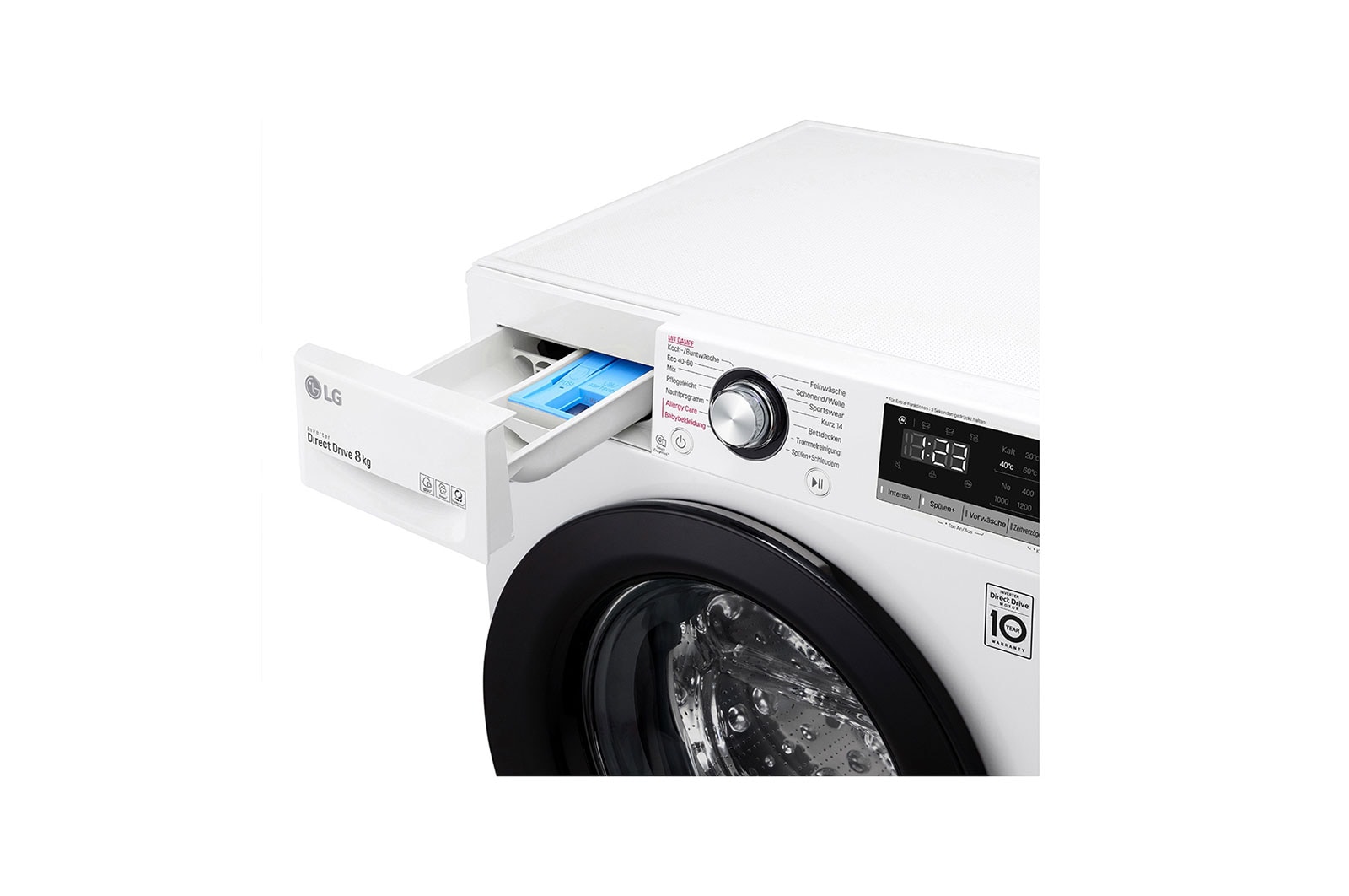 LG Lave-linge avec AI DD® | 8 kg | Classe d'efficacité énergétique C | 1 400 t/mn | Steam | 6 Motion®| Nouveau tambour bien-être, F4WV308SBCH