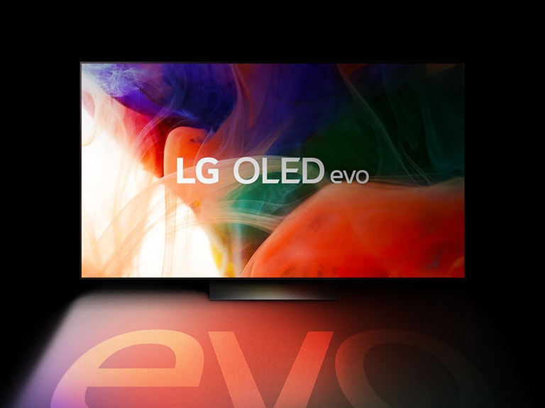 Une image abstraite et colorée s’affiche sur un téléviseur LG OLED evo.