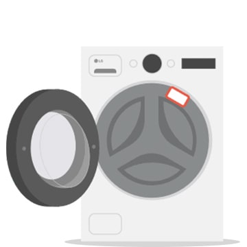 L’image montre un lave-linge/sèche-linge et l’emplacement de l’autocollant du code QR.