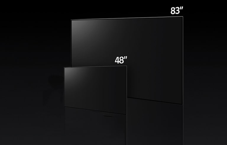 Image comparant les différentes tailles de LG OLED C3, présentant les modèles 48" et 83".